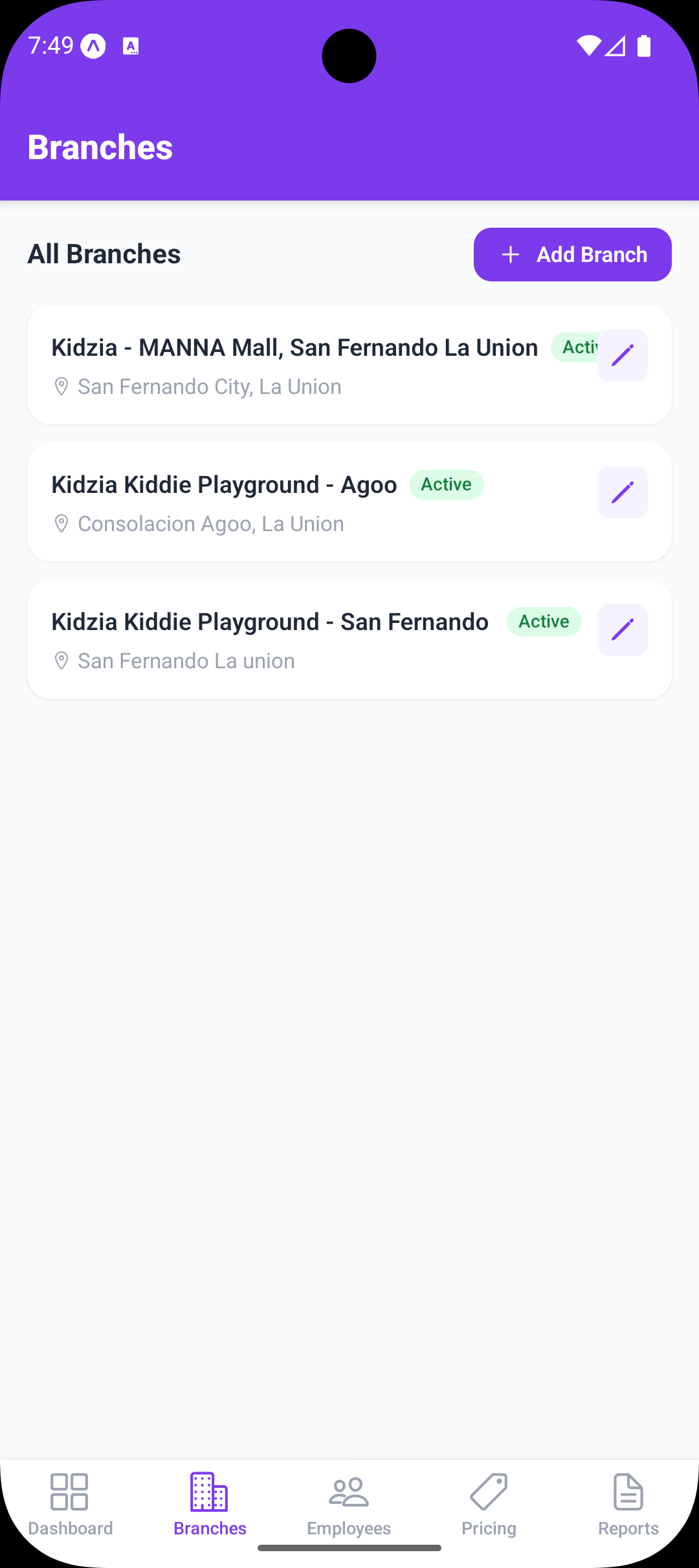 Admin Branches — Branch List