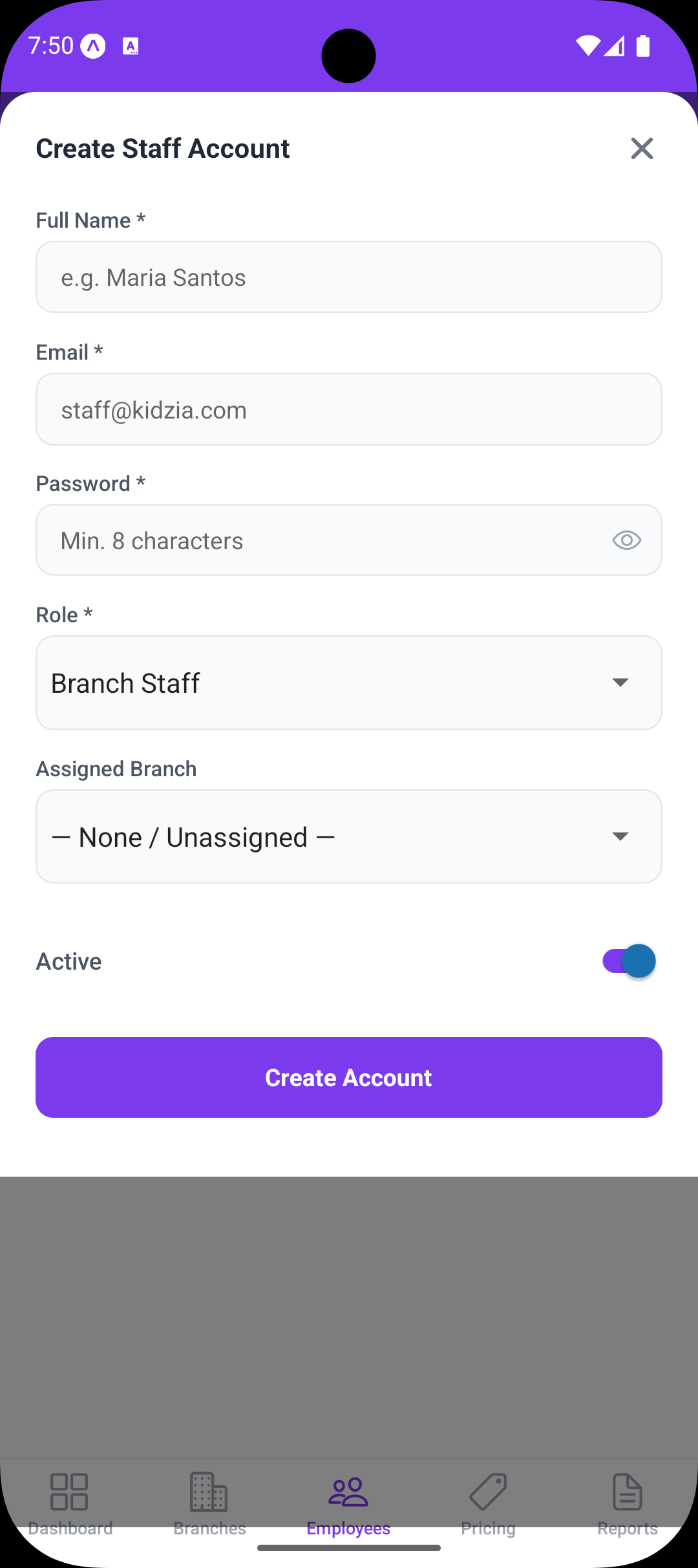 Admin Employees — Create / Edit Employee Form