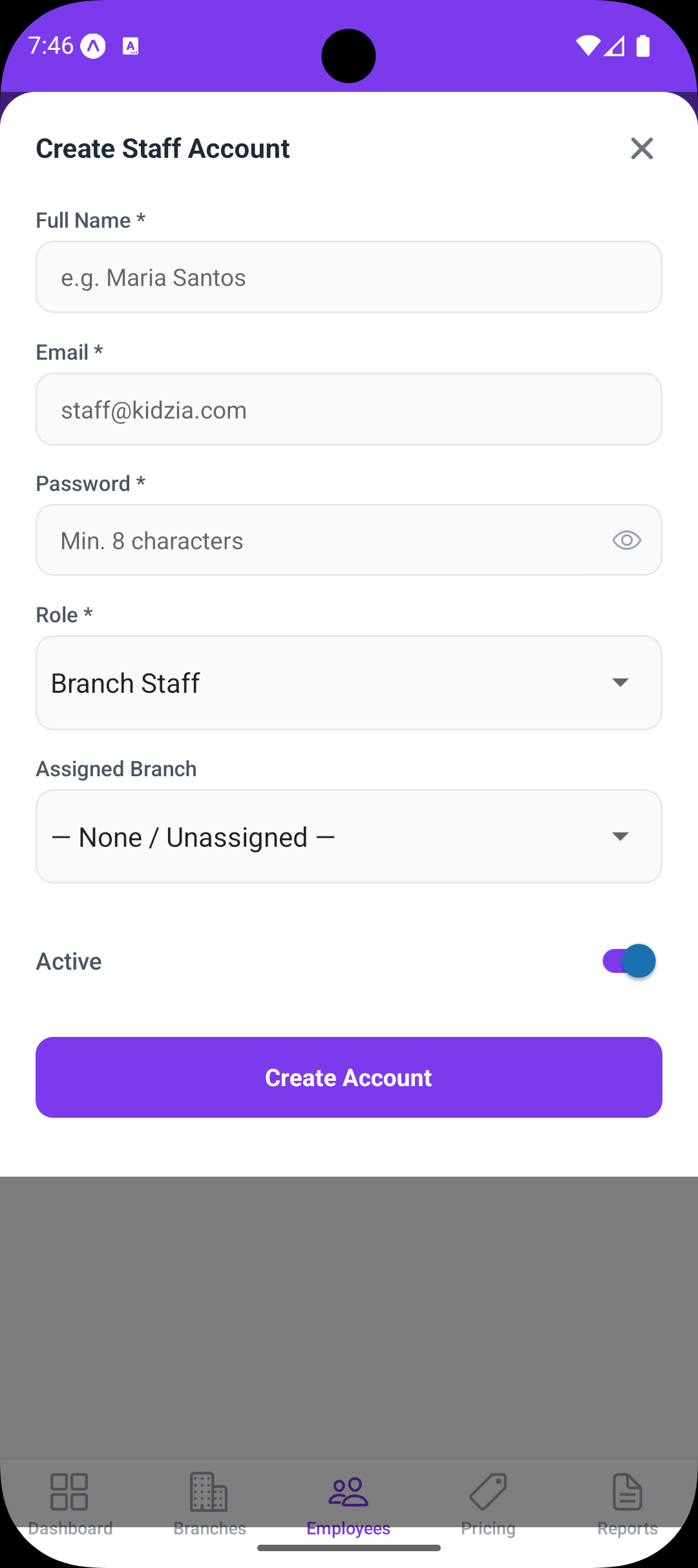 Admin — Accept Invite / Set Password Screen