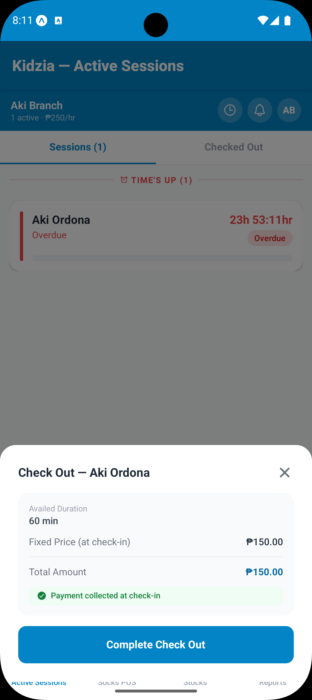 Active Sessions — Checkout Form