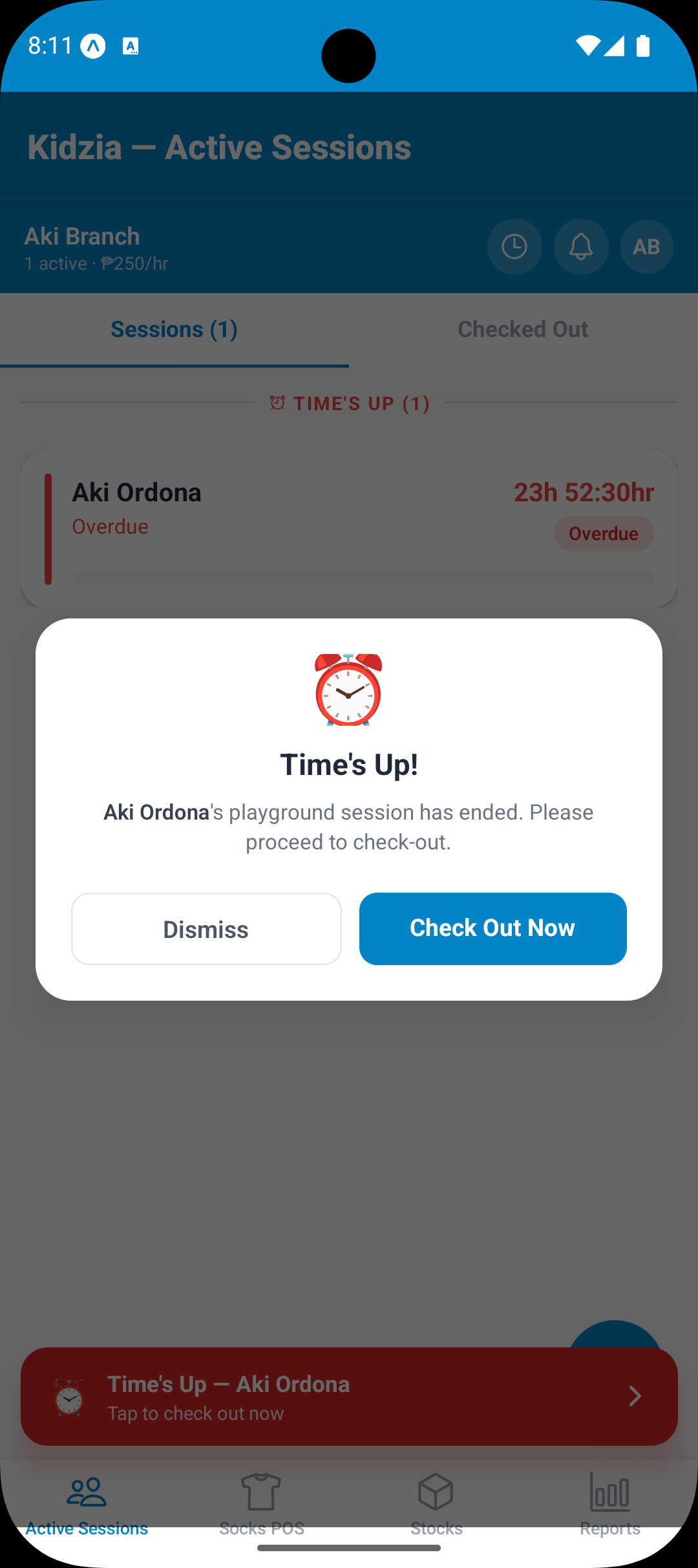 Active Sessions — Session List with Live Timers