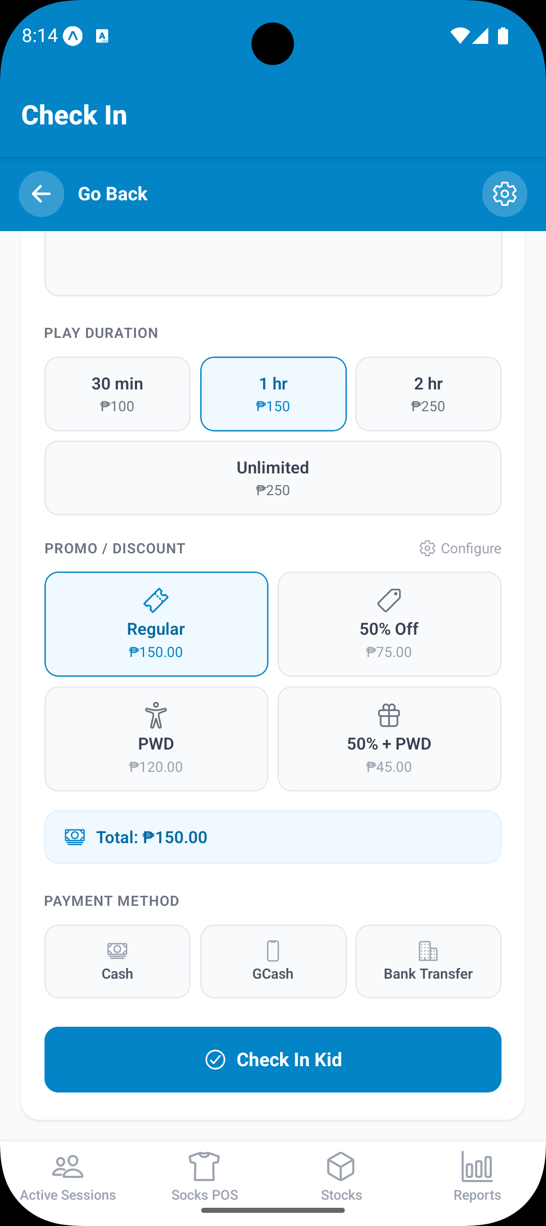 Check-in — Pricing Tier & Promo Selection